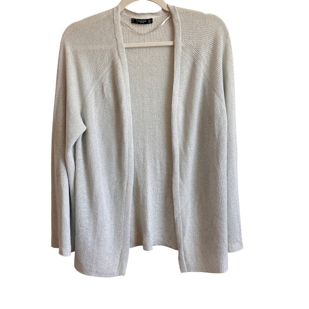 Mango Basics Silver Metallic size M Open Front Cardigan Ribbed Knit Sweater